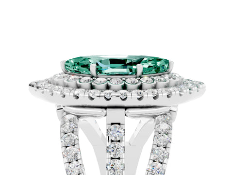 White gold Double Halo Marquise Cut Diamond Split Shank Pave Set Ring_5