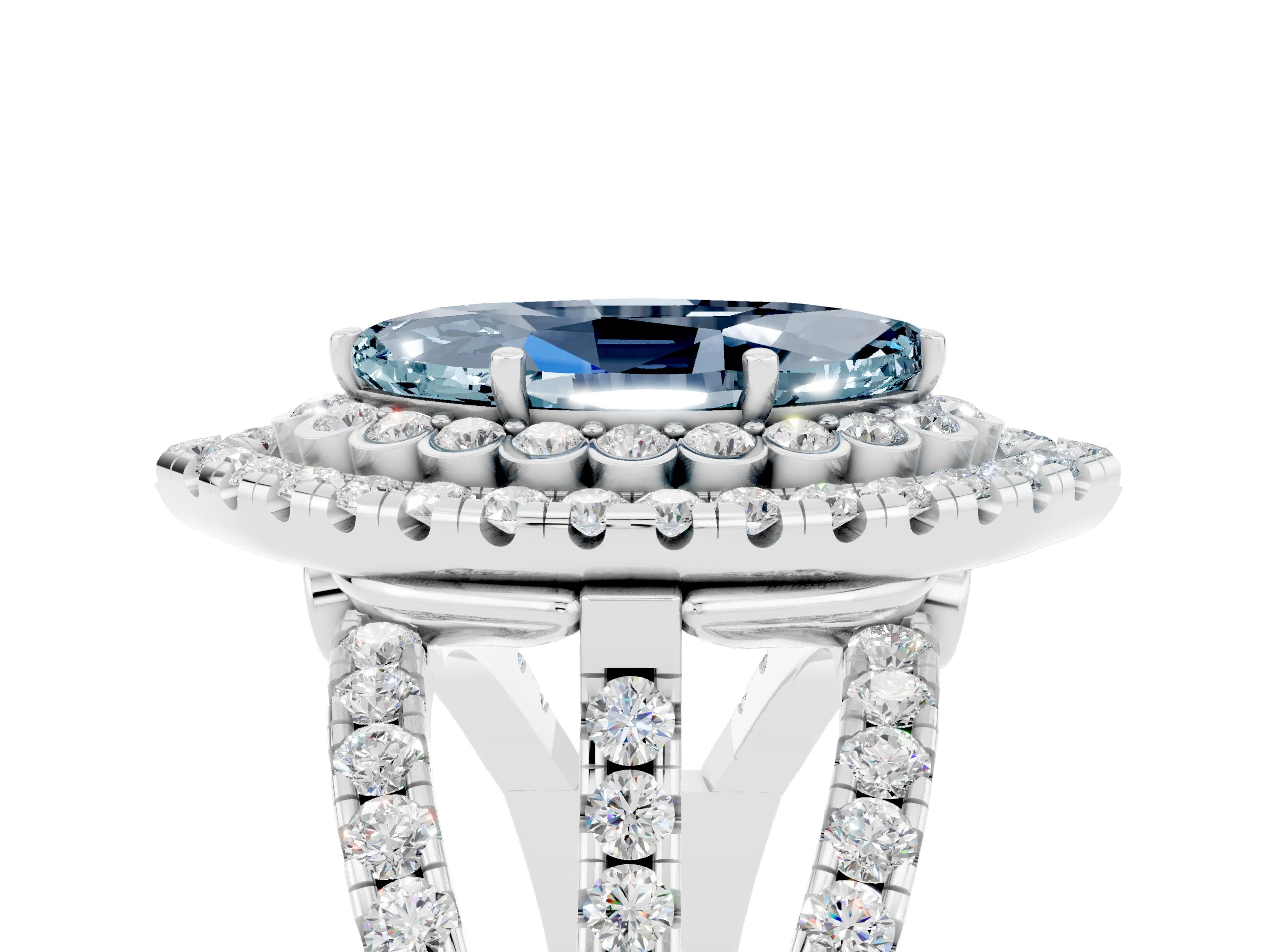White gold Double Halo Marquise Cut Diamond Split Shank Pave Set Ring_5