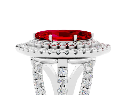 White gold Double Halo Marquise Cut Diamond Split Shank Pave Set Ring_5