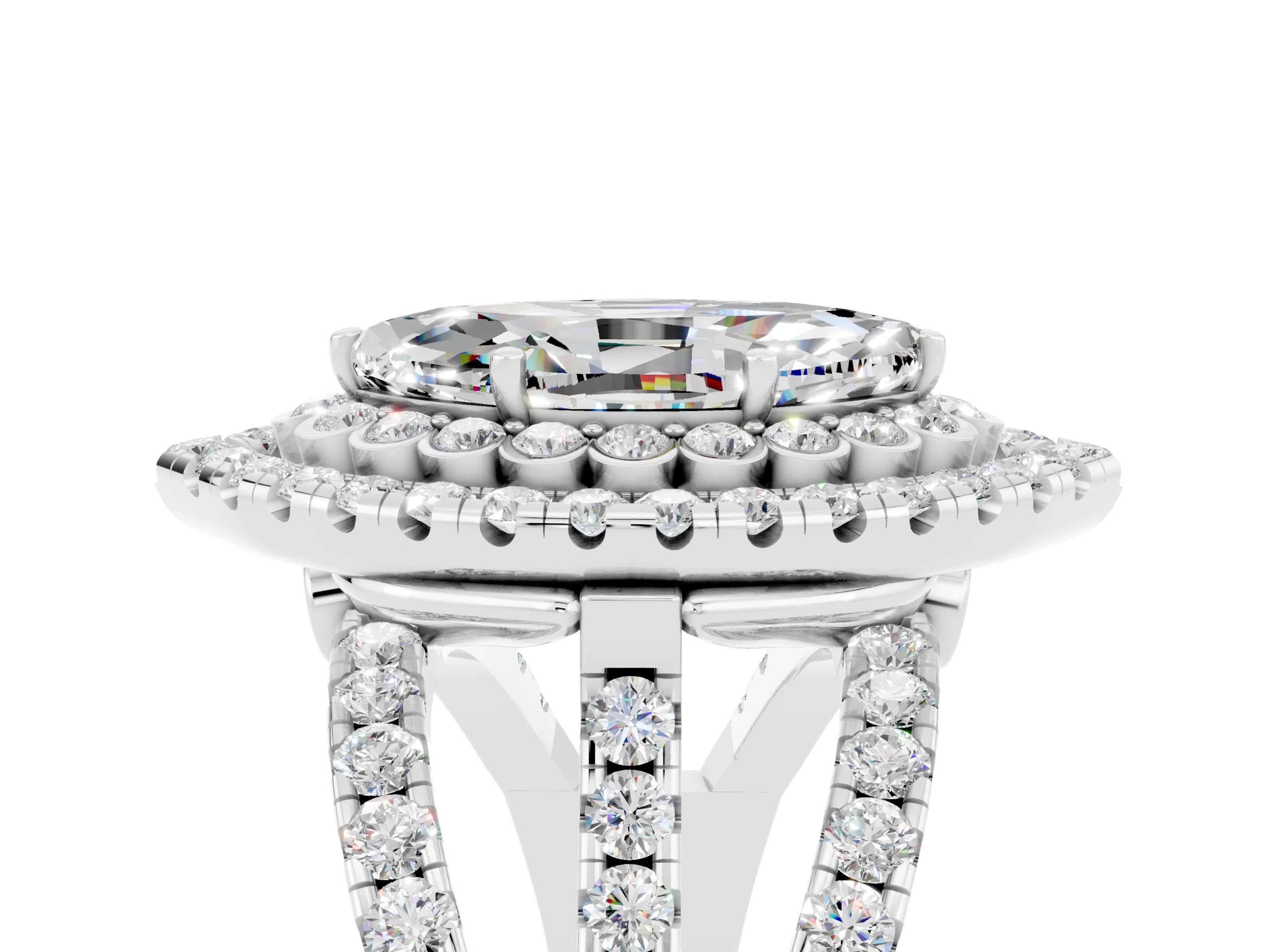 White gold Double Halo Marquise Cut Diamond Split Shank Pave Set Ring_5