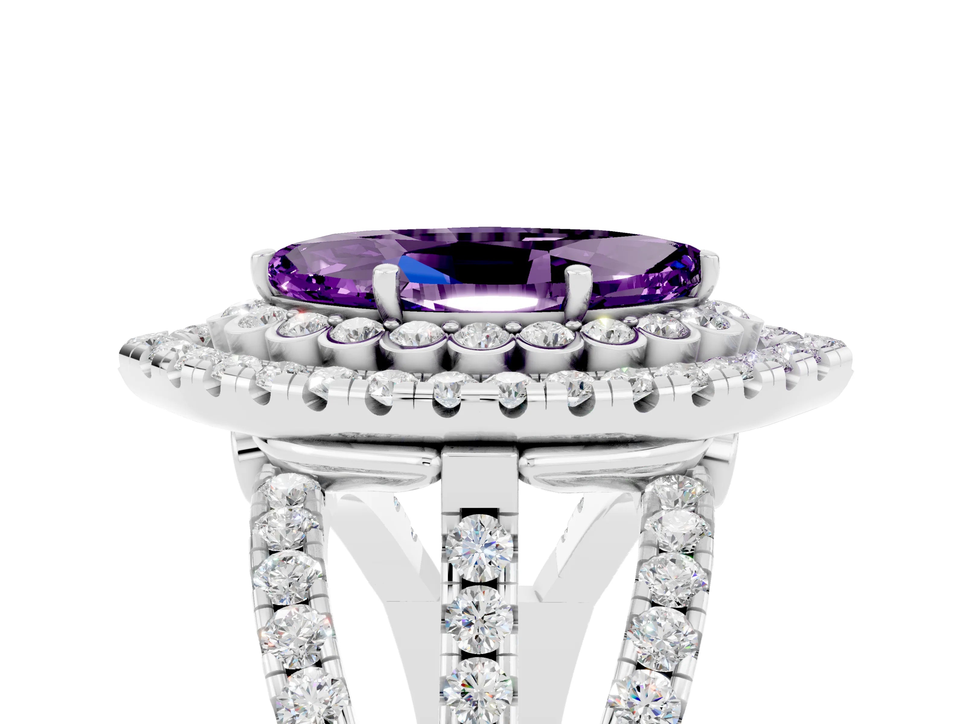 White gold Double Halo Marquise Cut Diamond Split Shank Pave Set Ring_5