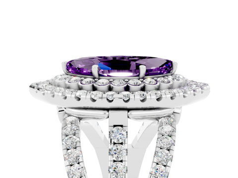 White gold Double Halo Marquise Cut Diamond Split Shank Pave Set Ring_5
