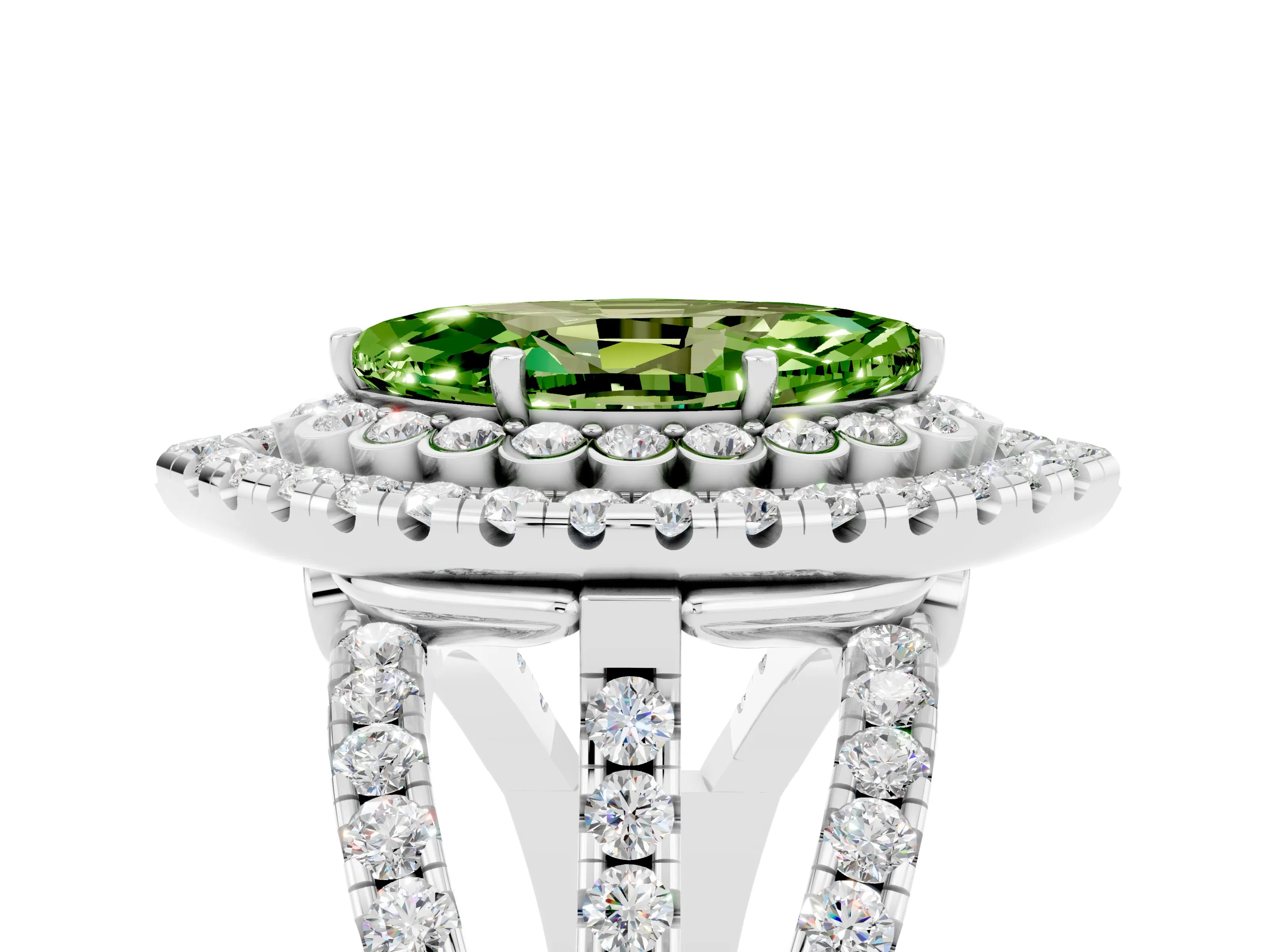 White gold Double Halo Marquise Cut Diamond Split Shank Pave Set Ring_5