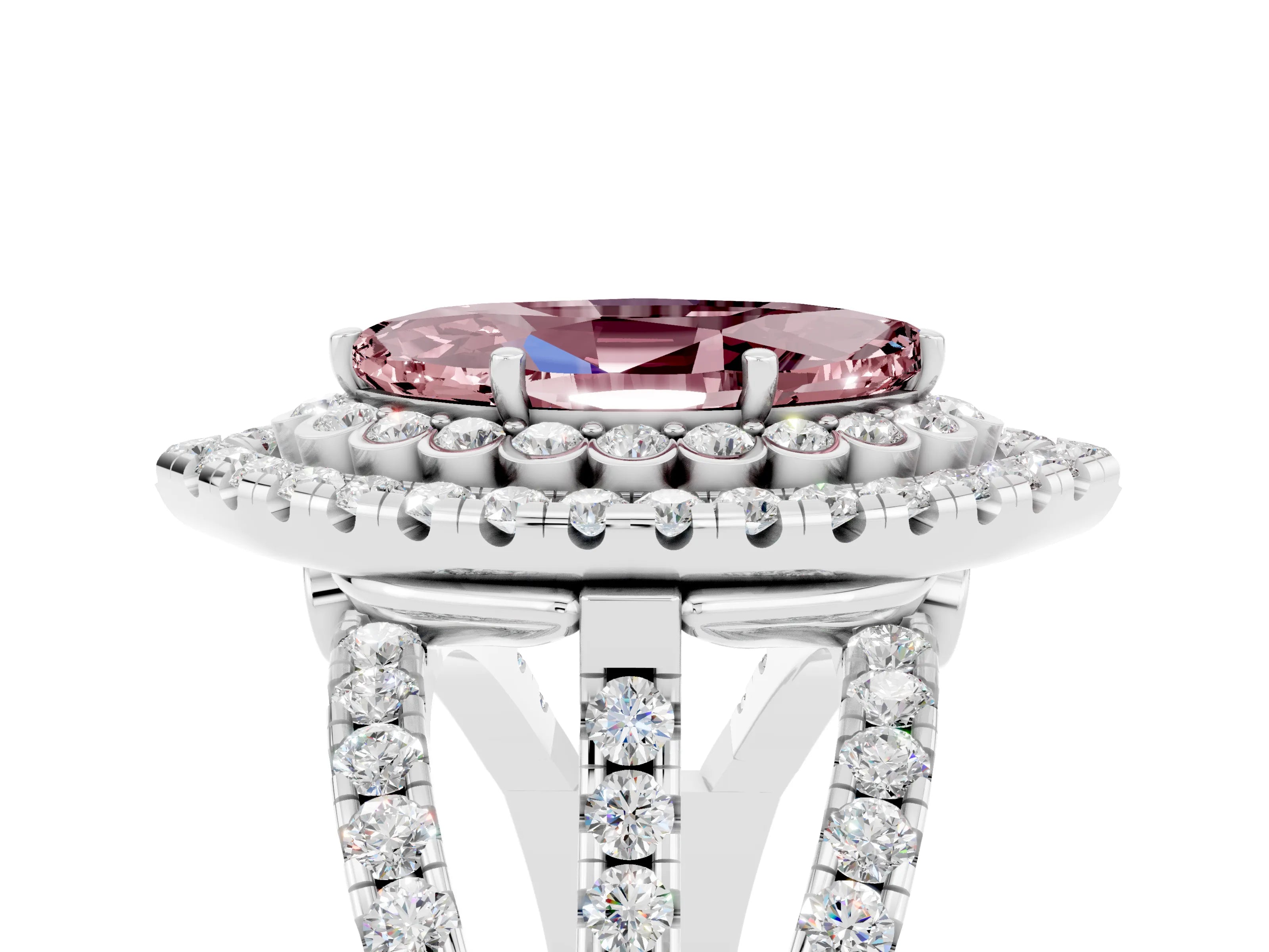 White gold Double Halo Marquise Cut Diamond Split Shank Pave Set Ring_5