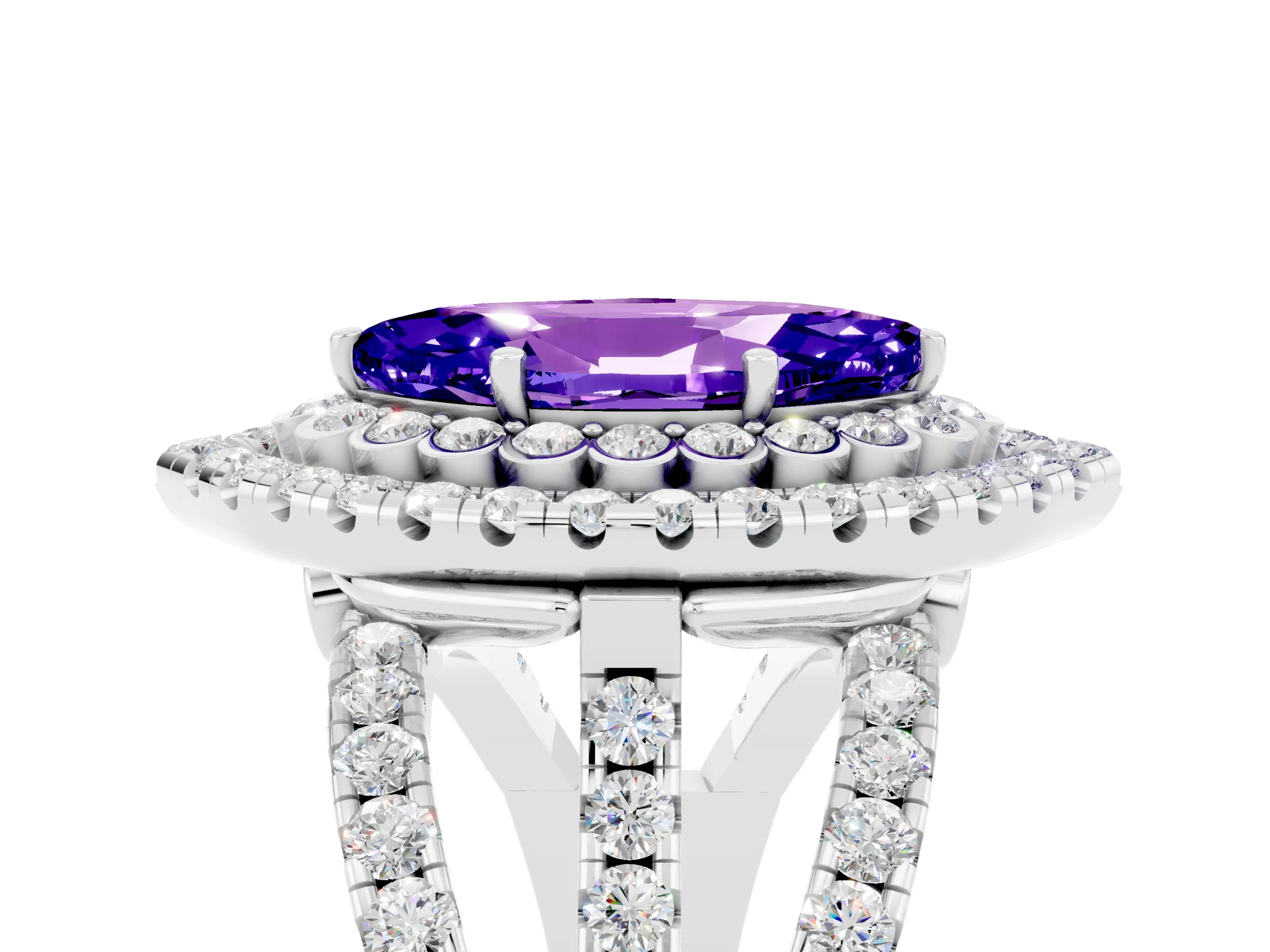 White gold Double Halo Marquise Cut Diamond Split Shank Pave Set Ring_5