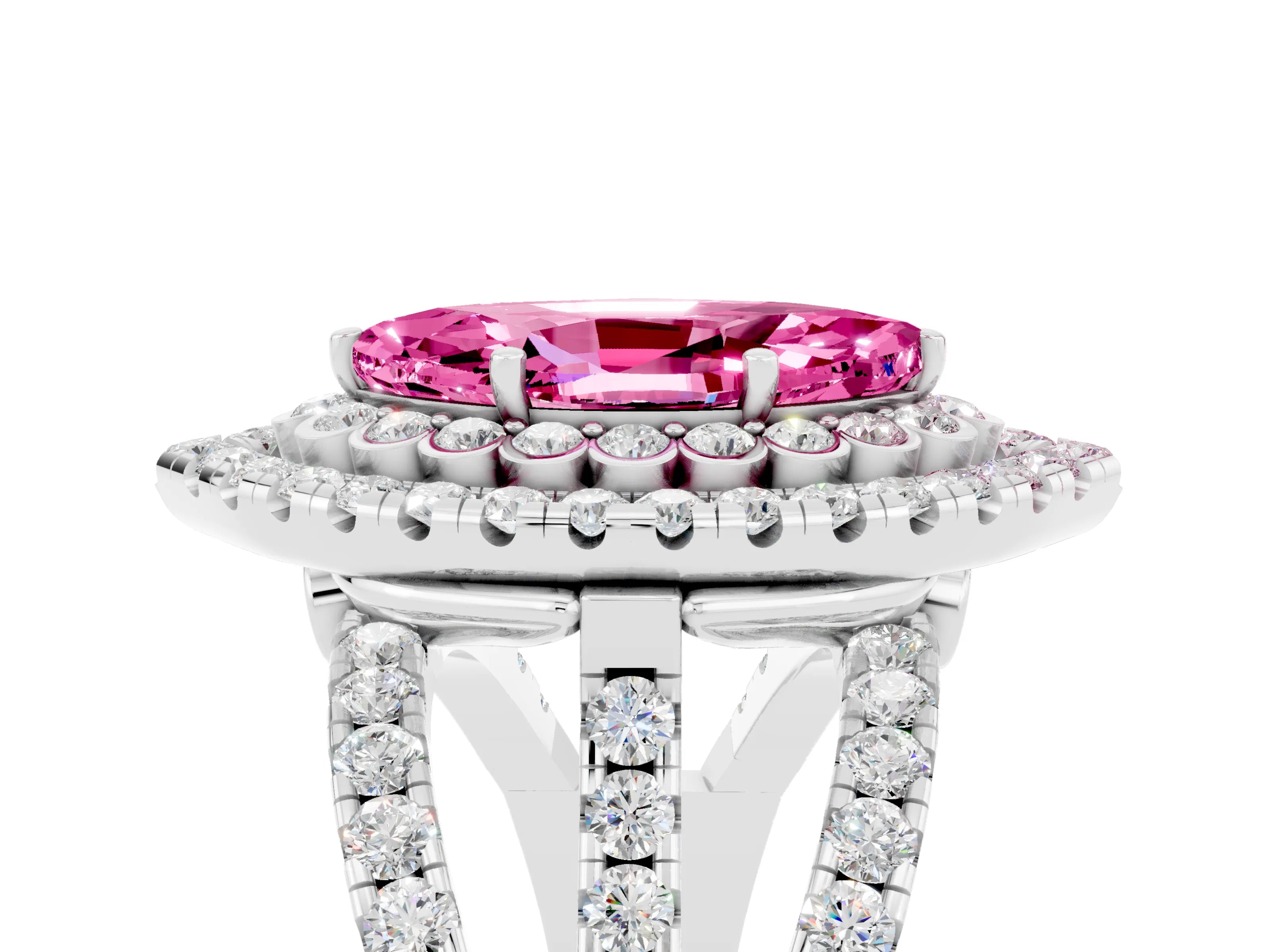 White gold Double Halo Marquise Cut Diamond Split Shank Pave Set Ring_5