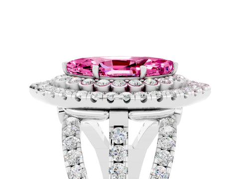 White gold Double Halo Marquise Cut Diamond Split Shank Pave Set Ring_5