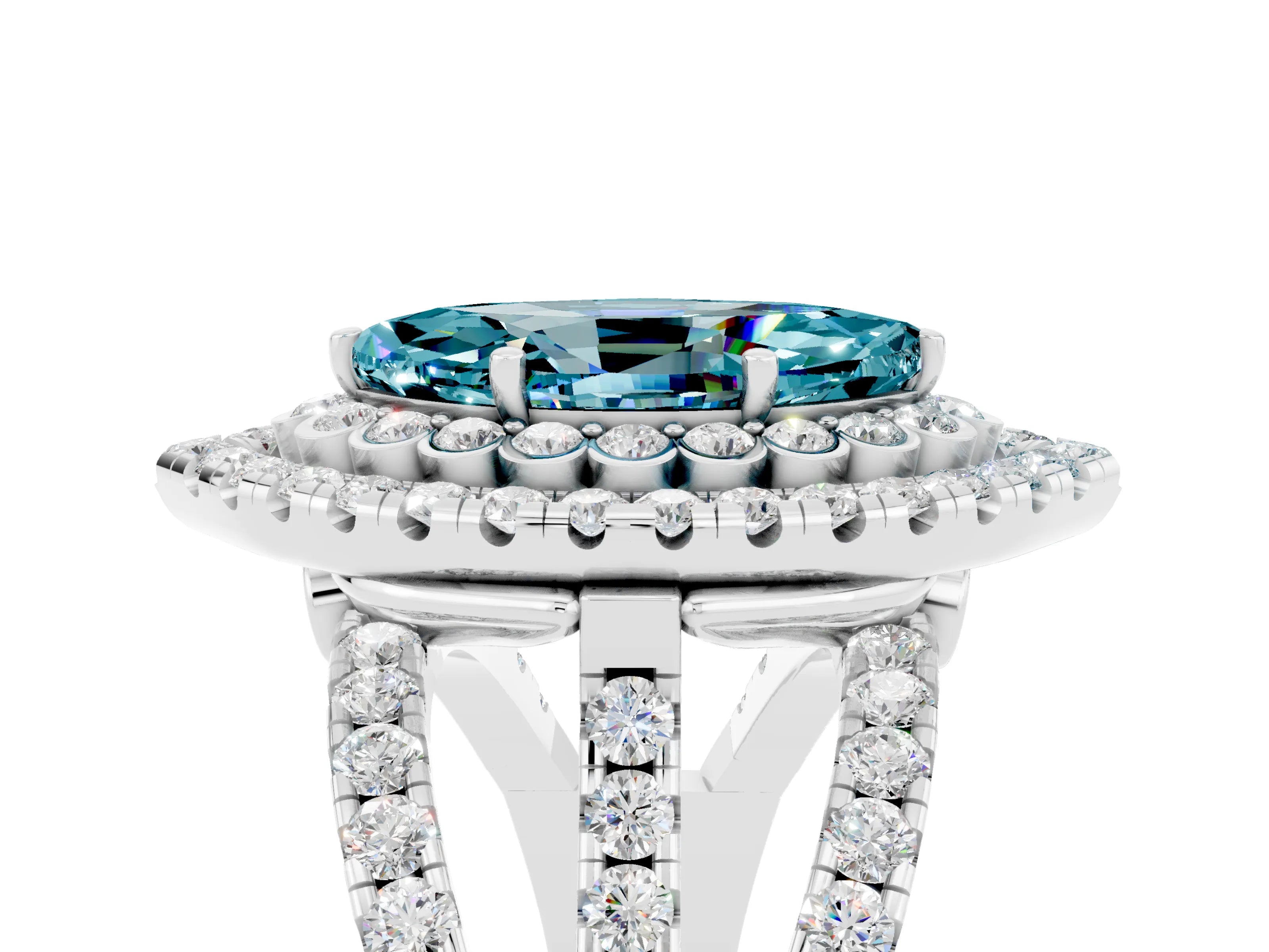 White gold Double Halo Marquise Cut Diamond Split Shank Pave Set Ring_5