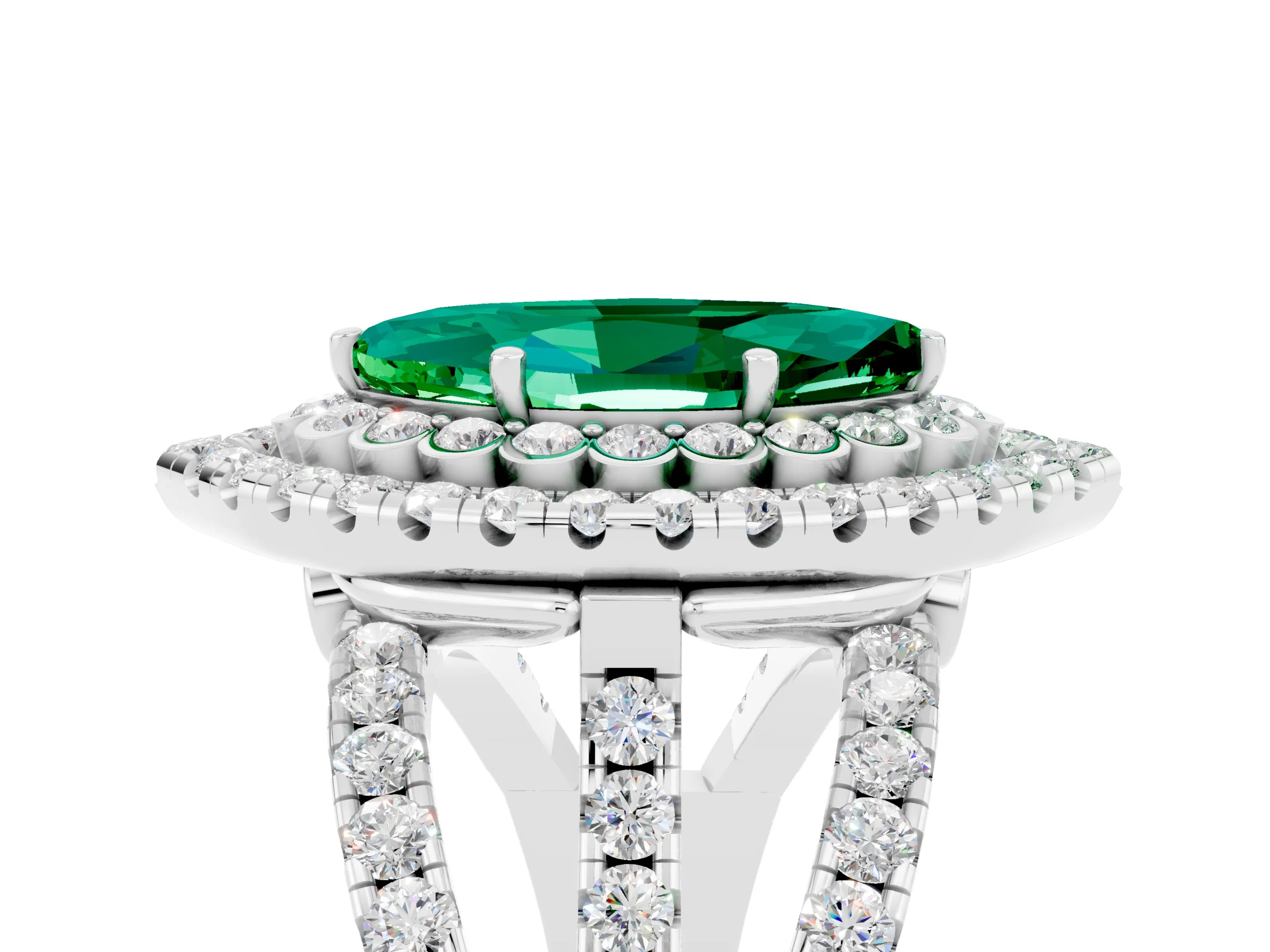 White gold Double Halo Marquise Cut Diamond Split Shank Pave Set Ring_5