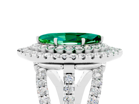 White gold Double Halo Marquise Cut Diamond Split Shank Pave Set Ring_5