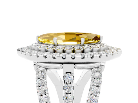 White gold Double Halo Marquise Cut Diamond Split Shank Pave Set Ring_5