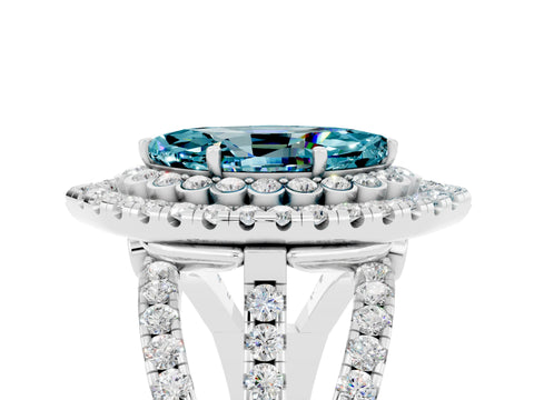 White gold Double Halo Marquise Cut Diamond Split Shank Pave Set Ring_5