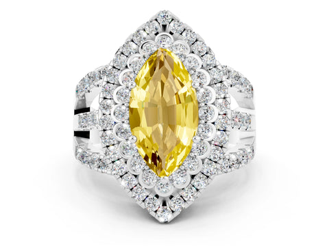 White gold Double Halo Marquise Cut Diamond Split Shank Pave Set Ring