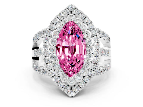 White gold Double Halo Marquise Cut Diamond Split Shank Pave Set Ring