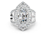 White gold Double Halo Marquise Cut Diamond Split Shank Pave Set Ring