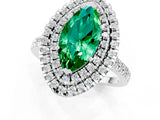 White gold Double Halo Marquise Cut Emerald Pavé Band with Four-Prong Setting_1