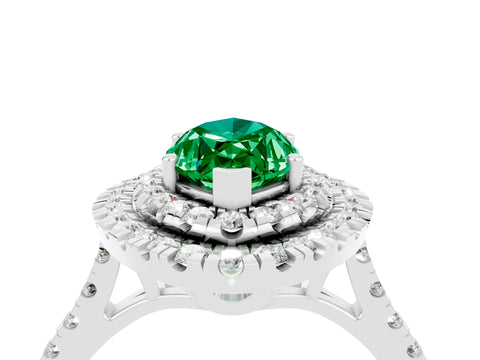 White gold Double Halo Marquise Cut Emerald Pavé Band with Four-Prong Setting_4