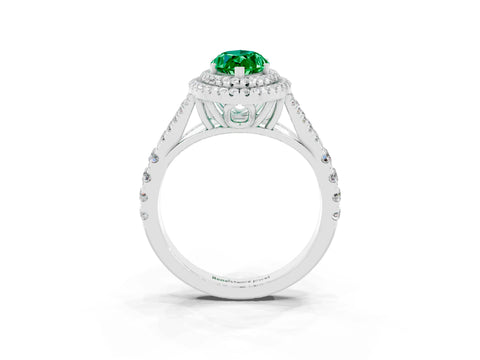 White gold Double Halo Marquise Cut Emerald Pavé Split Shank Ring with Prong Setting_3