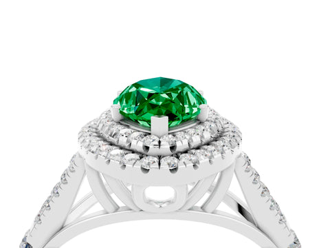 White gold Double Halo Marquise Cut Emerald Pavé Split Shank Ring with Prong Setting_4
