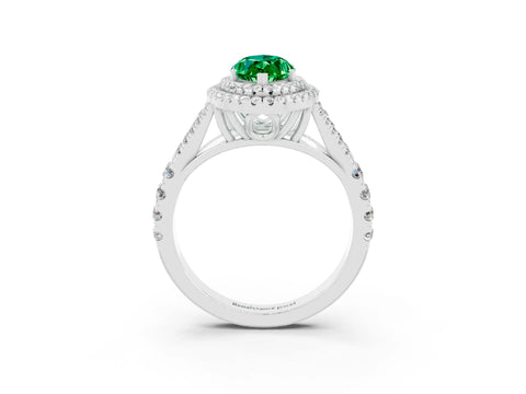 White gold Double Halo Marquise Cut Emerald Split Shank Engagement Ring with Four-Prong Setting_3