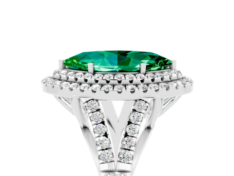 White gold Double Halo Marquise Cut Emerald Split Shank Engagement Ring with Four-Prong Setting_5