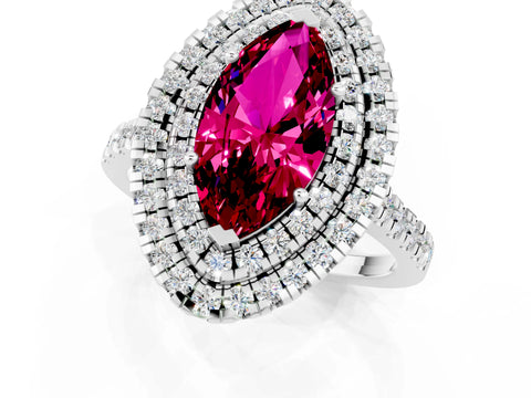 White gold Double Halo Marquise Cut Garnet Pavé Band with Four-Prong Setting_1