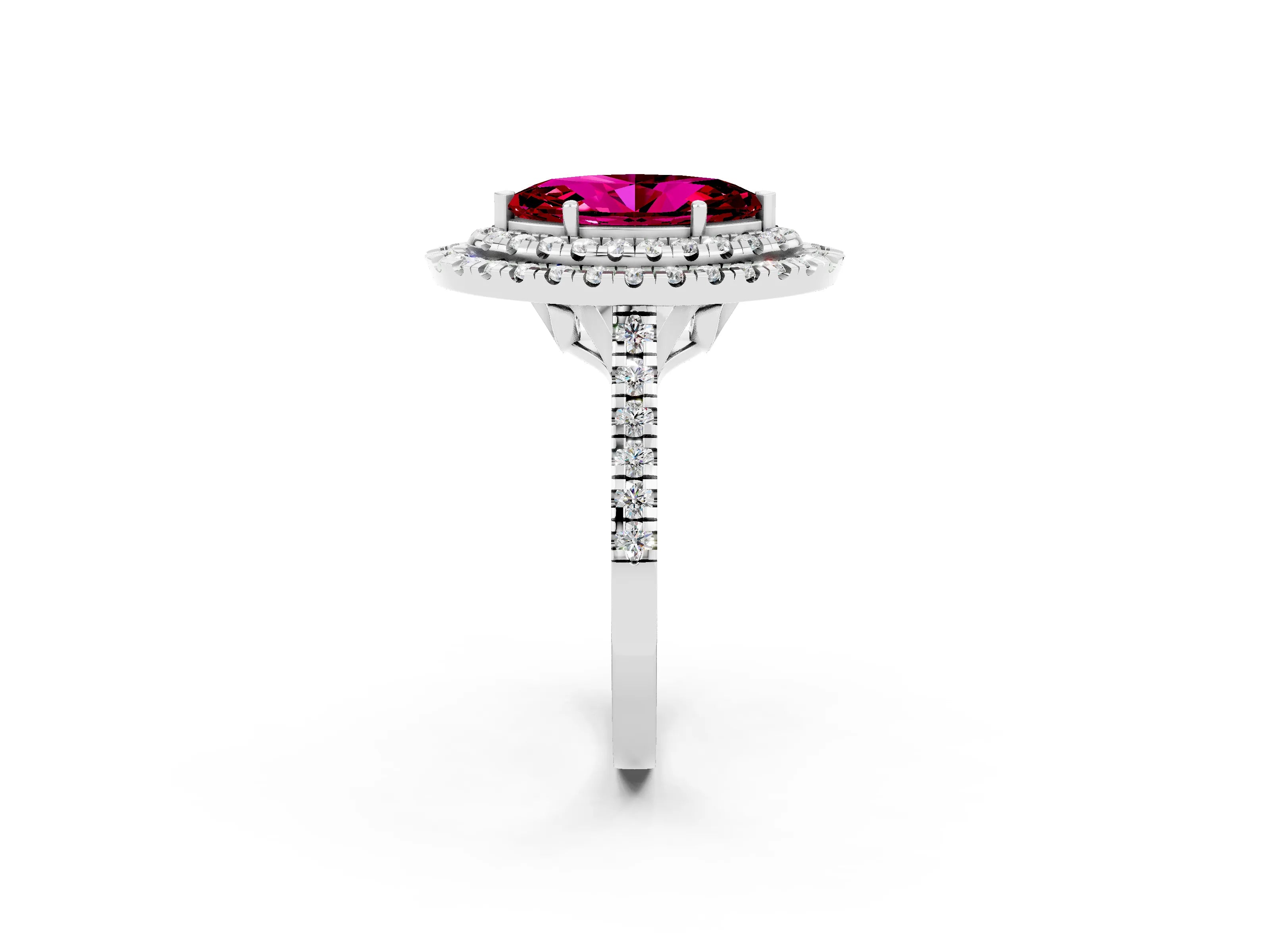 White gold Double Halo Marquise Cut Garnet Pavé Band with Four-Prong Setting_2