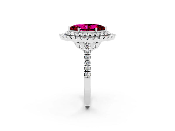 Silver Double Halo Marquise Cut Garnet Pavé Band with Four-Prong Setting