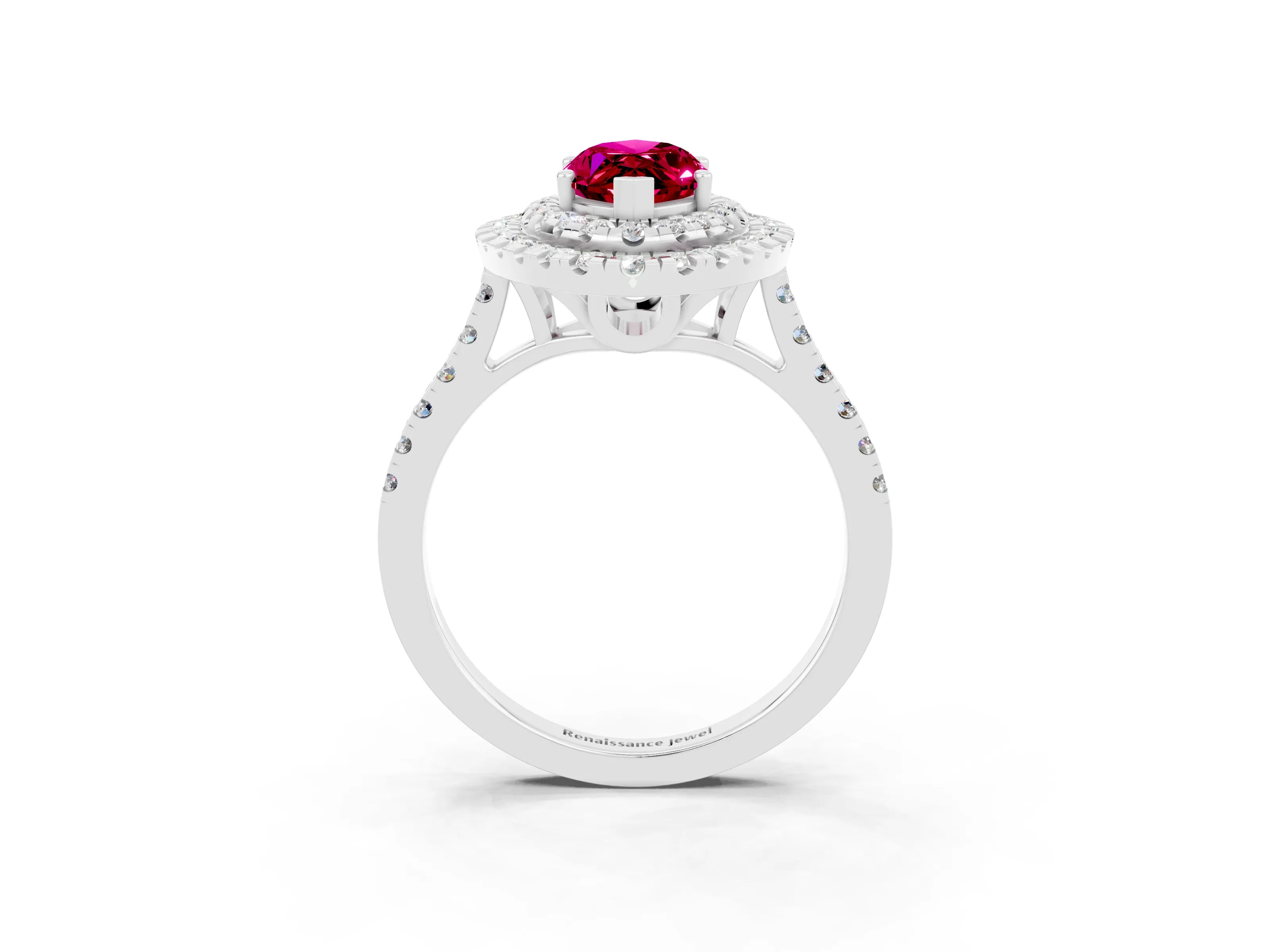 White gold Double Halo Marquise Cut Garnet Pavé Band with Four-Prong Setting_3