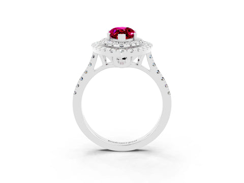 White gold Double Halo Marquise Cut Garnet Pavé Band with Four-Prong Setting_3