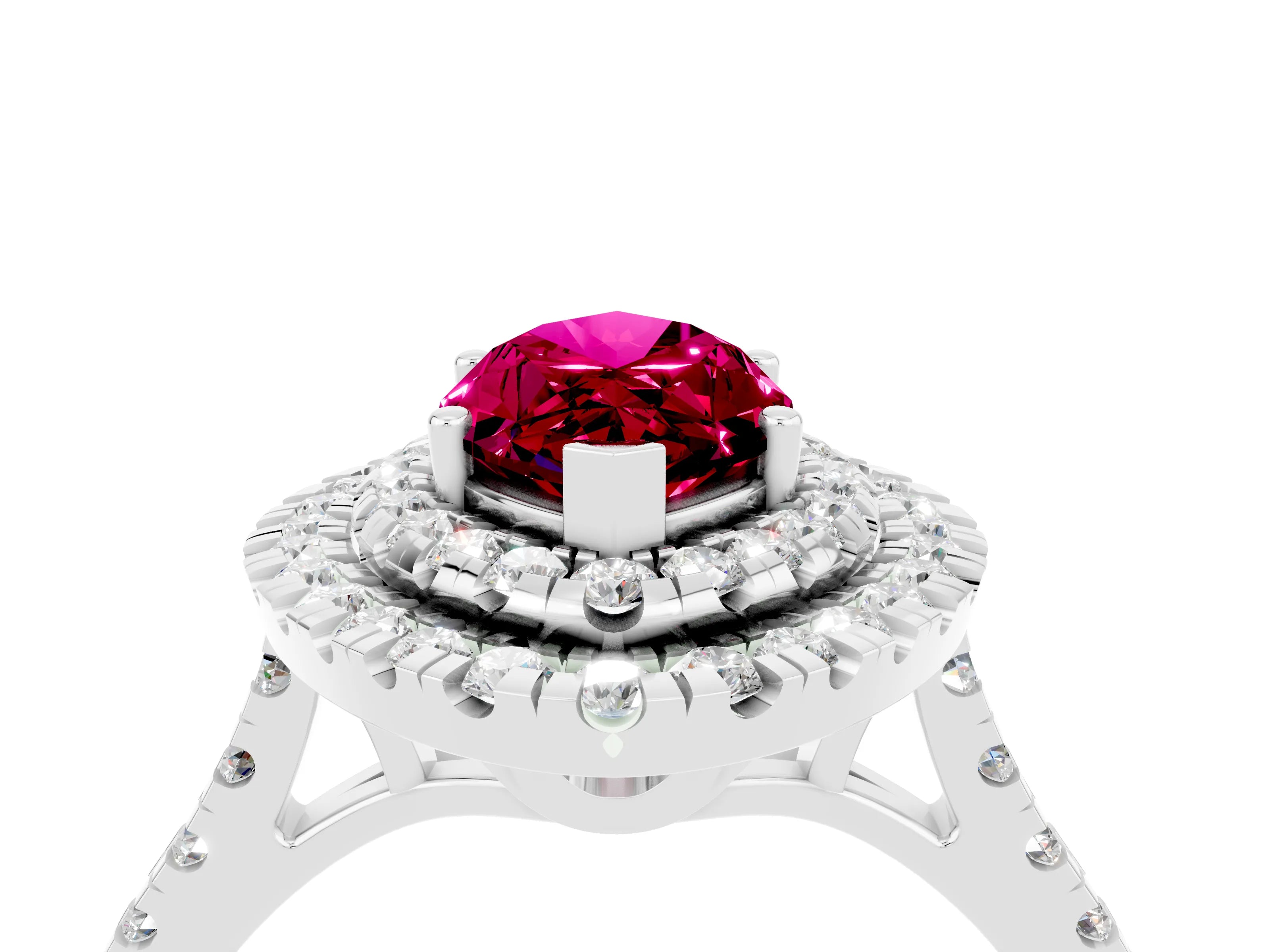 White gold Double Halo Marquise Cut Garnet Pavé Band with Four-Prong Setting_4