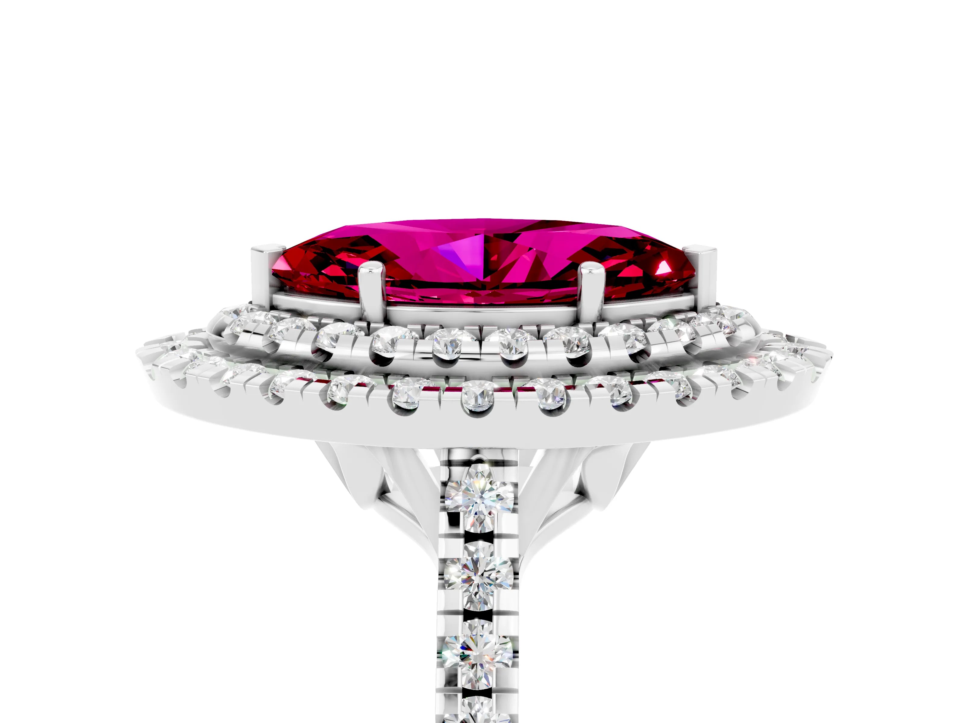 White gold Double Halo Marquise Cut Garnet Pavé Band with Four-Prong Setting_5