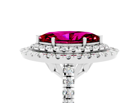 White gold Double Halo Marquise Cut Garnet Pavé Band with Four-Prong Setting_5