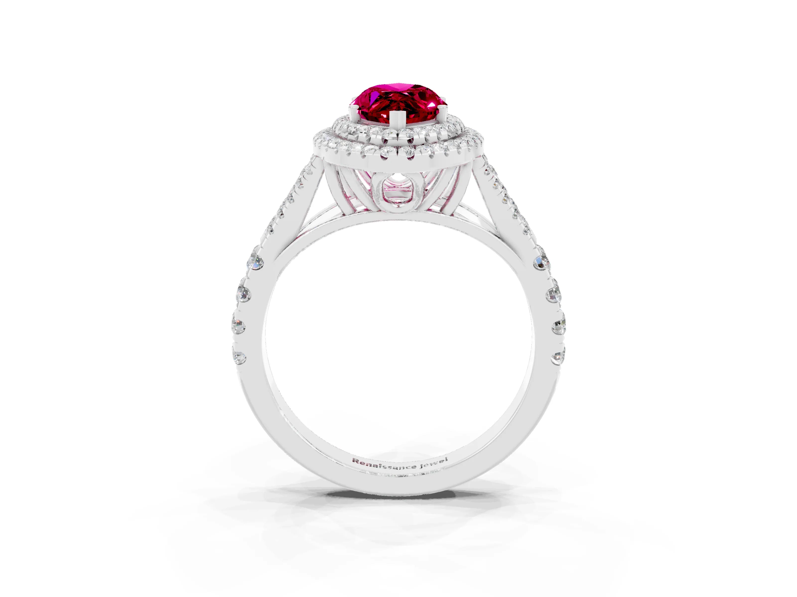 White gold Double Halo Marquise Cut Garnet Pavé Split Shank Ring with Prong Setting_3