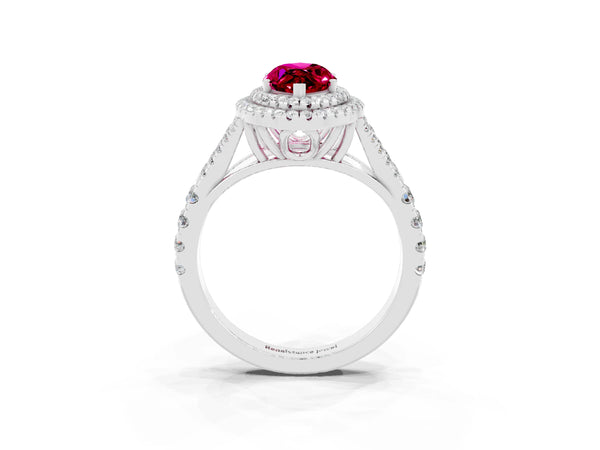 Silver Double Halo Marquise Cut Garnet Pavé Split Shank Ring with Prong Setting