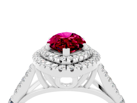 White gold Double Halo Marquise Cut Garnet Pavé Split Shank Ring with Prong Setting_4