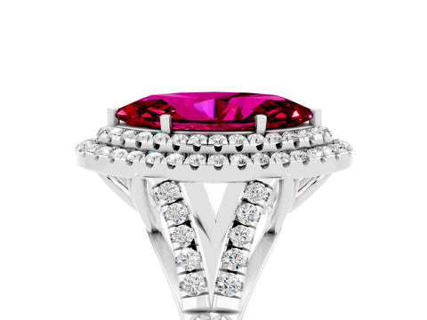White gold Double Halo Marquise Cut Garnet Pavé Split Shank Ring with Prong Setting_5