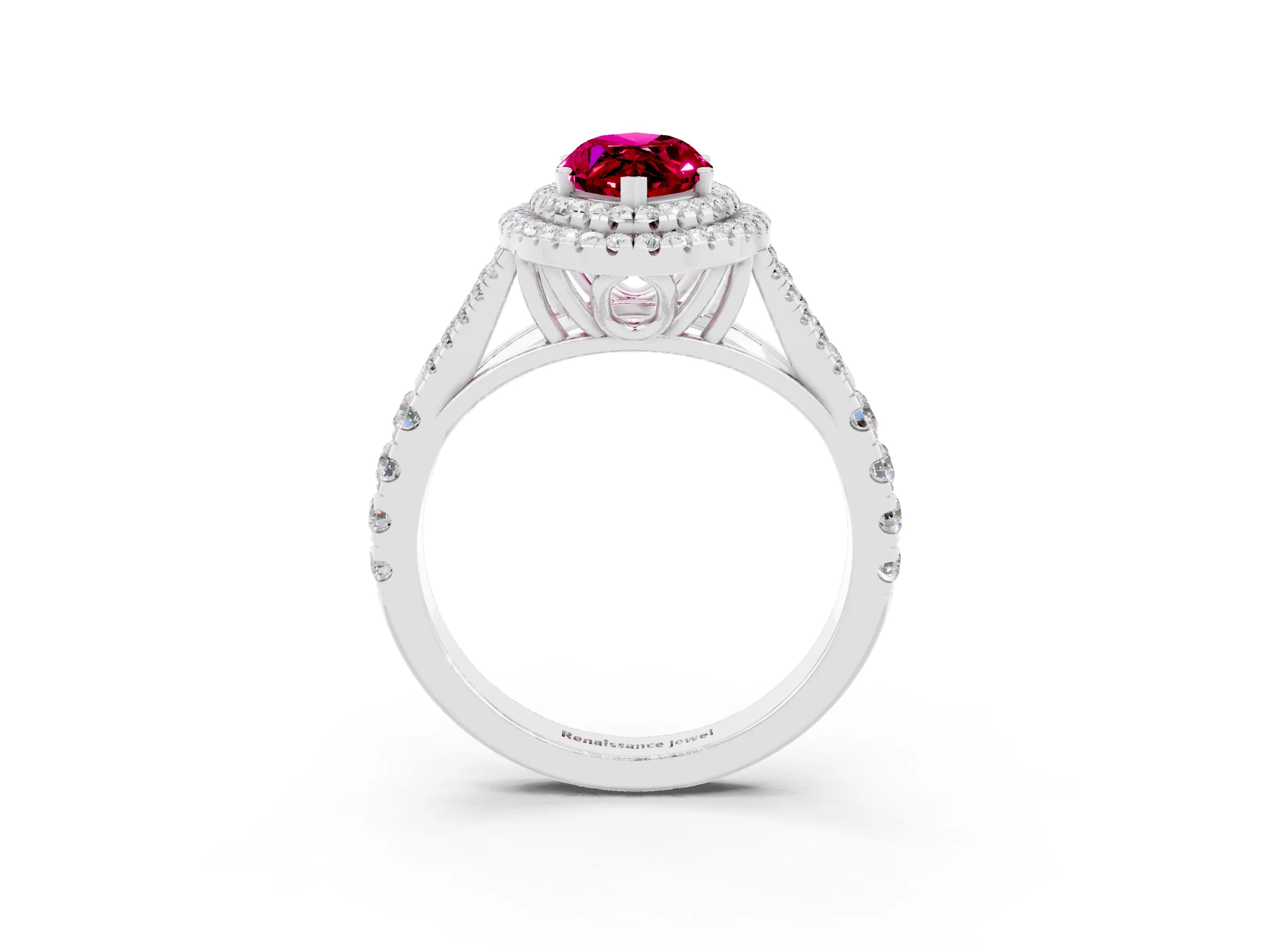 White gold Double Halo Marquise Cut Garnet Split Shank Engagement Ring with Four-Prong Setting_3