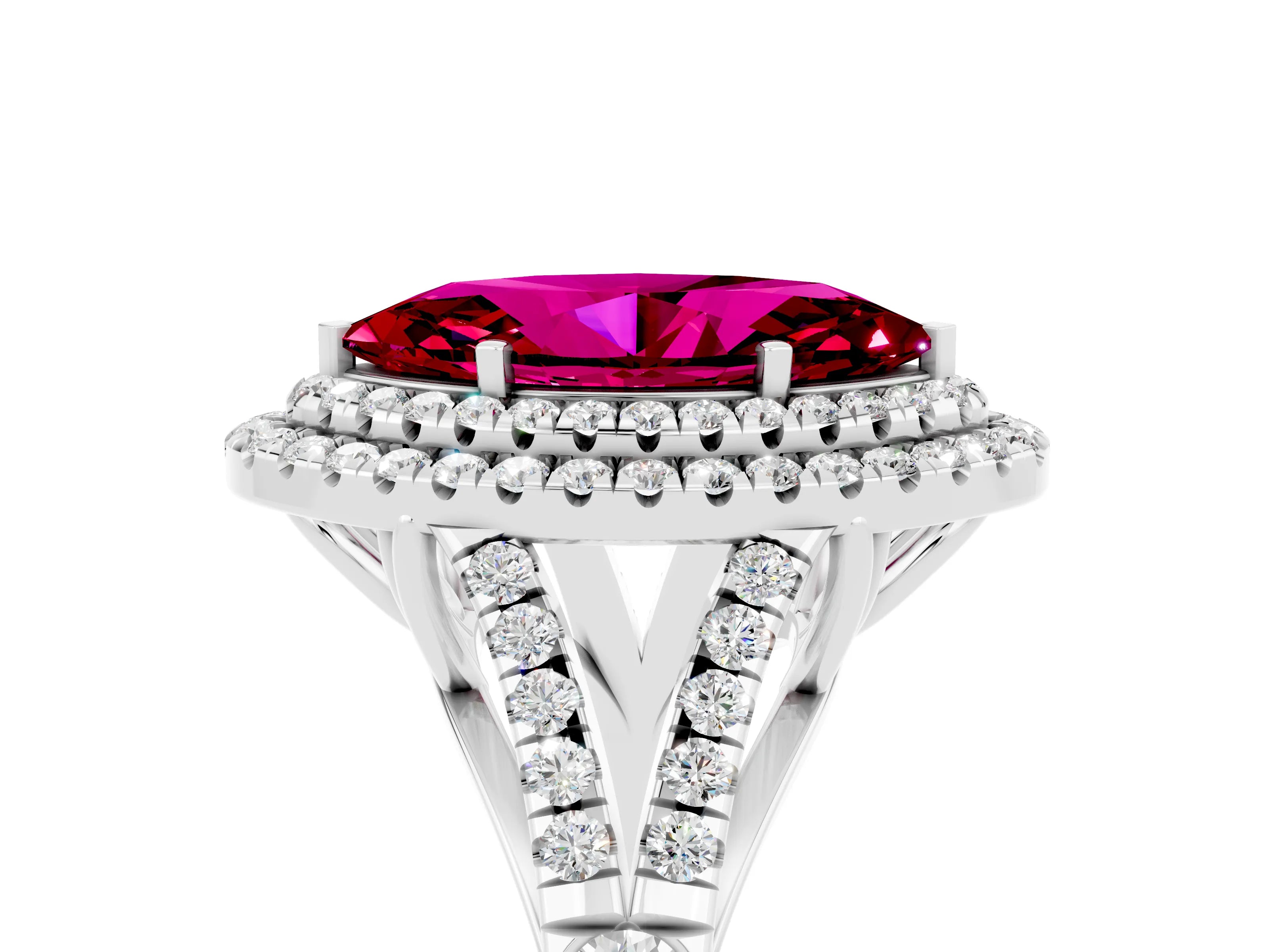 White gold Double Halo Marquise Cut Garnet Split Shank Engagement Ring with Four-Prong Setting_5