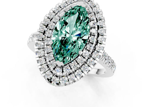 White gold Double Halo Marquise Cut Green Sapphire Pavé Band with Four-Prong Setting_1