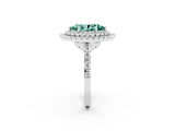 White gold Double Halo Marquise Cut Green Sapphire Pavé Band with Four-Prong Setting_2