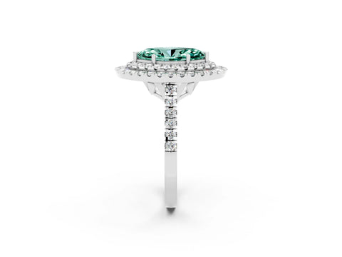 White gold Double Halo Marquise Cut Green Sapphire Pavé Band with Four-Prong Setting_2