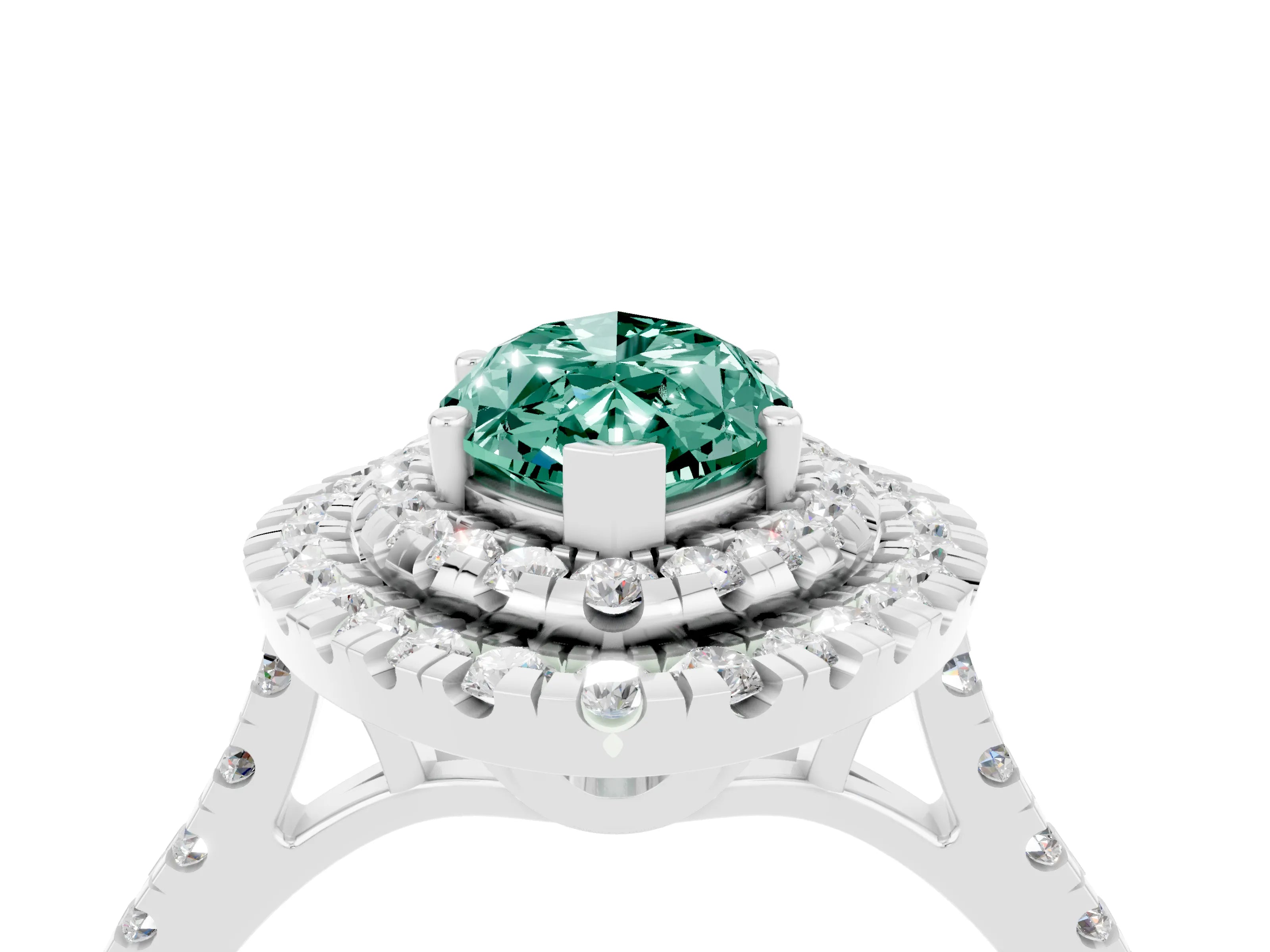 White gold Double Halo Marquise Cut Green Sapphire Pavé Band with Four-Prong Setting_4
