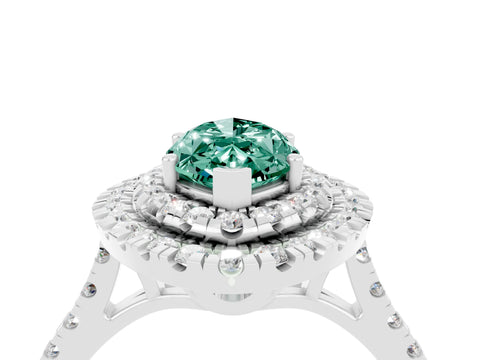 White gold Double Halo Marquise Cut Green Sapphire Pavé Band with Four-Prong Setting_4