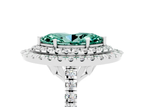 White gold Double Halo Marquise Cut Green Sapphire Pavé Band with Four-Prong Setting_5