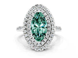 White gold Double Halo Marquise Cut Green Sapphire Pavé Band with Four-Prong Setting