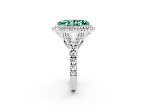 White gold Double Halo Marquise Cut Green Sapphire Pavé Split Shank Ring with Prong Setting_2