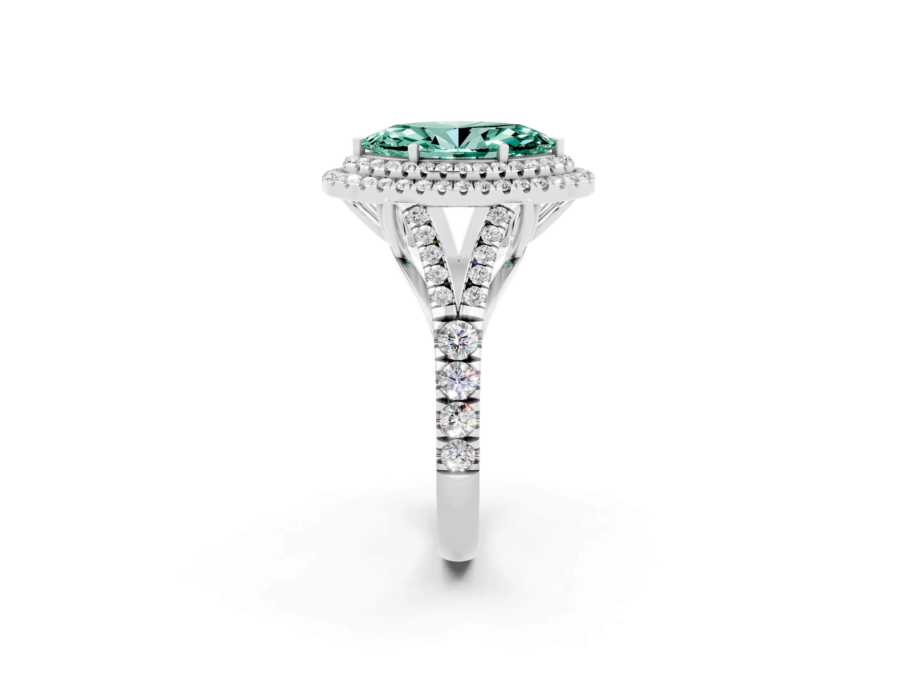 White gold Double Halo Marquise Cut Green Sapphire Split Shank Engagement Ring with Four-Prong Setting_2