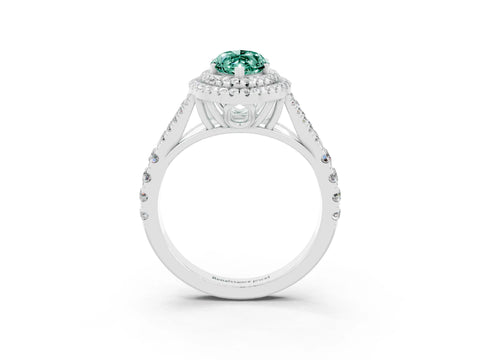 White gold Double Halo Marquise Cut Green Sapphire Split Shank Engagement Ring with Four-Prong Setting_3