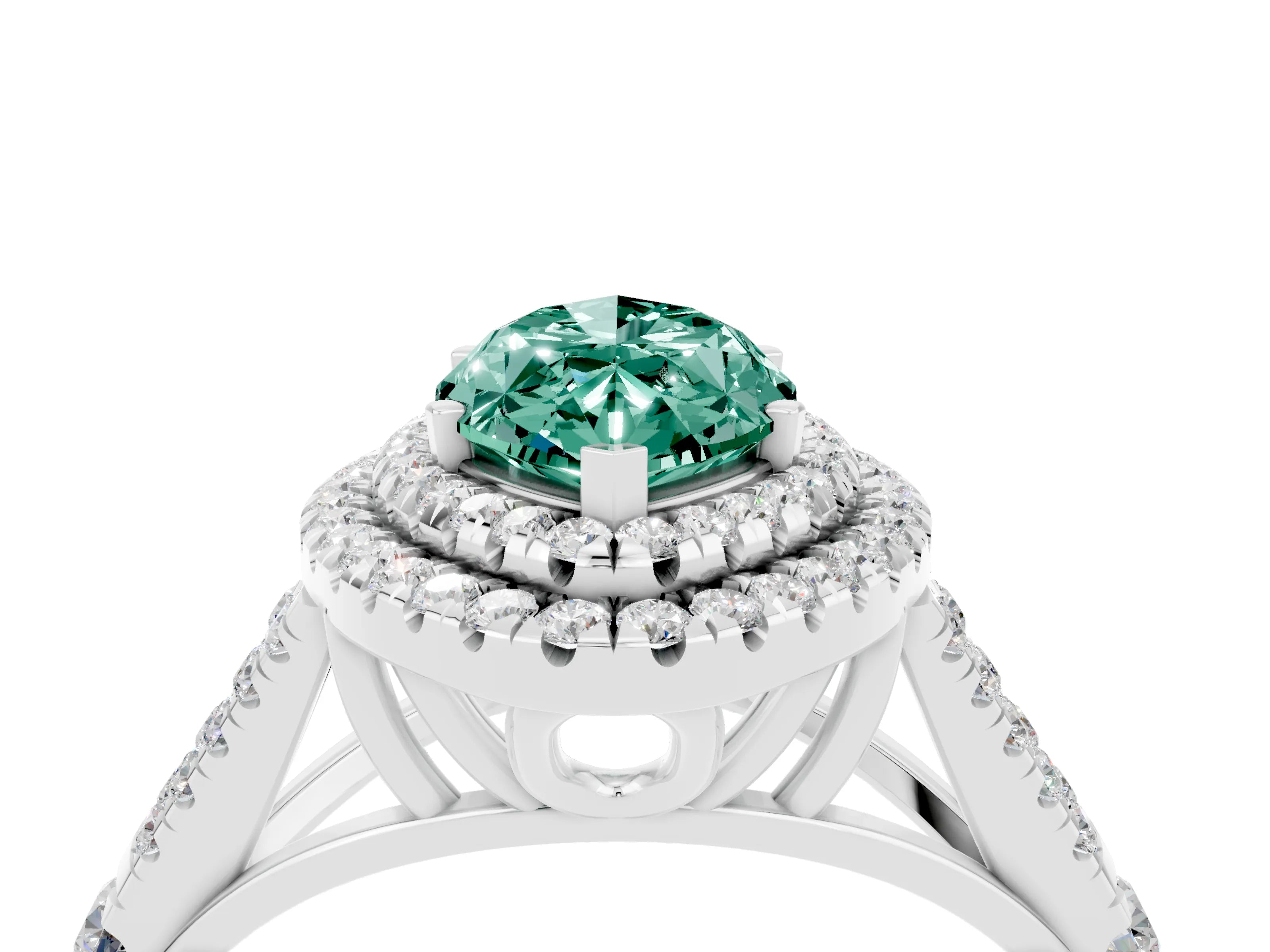White gold Double Halo Marquise Cut Green Sapphire Split Shank Engagement Ring with Four-Prong Setting_4